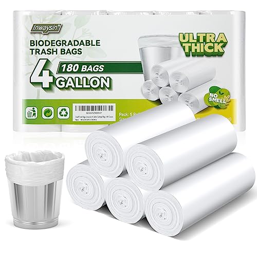 Inwaysin 4-6 Gallon Small Trash Bags Biodegradable 180 Counts, Ultra Thick & Strong 4 Gallon Trash Bag, Unscented Small Garbage Bags, Easy Tearing Waste Basket Liners for Bathroom, Bedroom, Office - style: 4 Gallon 180 Counts