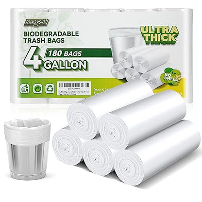 Inwaysin 4-6 Gallon Small Trash Bags Biodegradable 180 Counts, Ultra Thick & Strong 4 Gallon Trash Bag, Unscented Small Garbage Bags, Easy Tearing Waste Basket Liners for Bathroom, Bedroom, Office - style: 4 Gallon 180 Counts