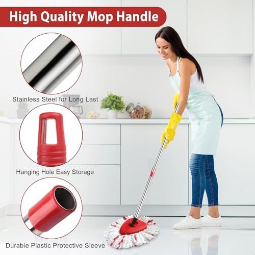 Spin Mop Replacement Head, Base, Handle Compatible with Ocedar Mop Set EasyWring 1-Tank Microfiber Spin Mop, 2 Refills Replacement Heads, 30-58in Handle and 1 Base Combo Set - color: New Set-centre 40% More (1-tank System)