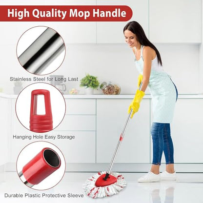 Spin Mop Replacement Head, Base, Handle Compatible with Ocedar Mop Set EasyWring 1-Tank Microfiber Spin Mop, 2 Refills Replacement Heads, 30-58in Handle and 1 Base Combo Set - color: New Set-centre 40% More (1-tank System)