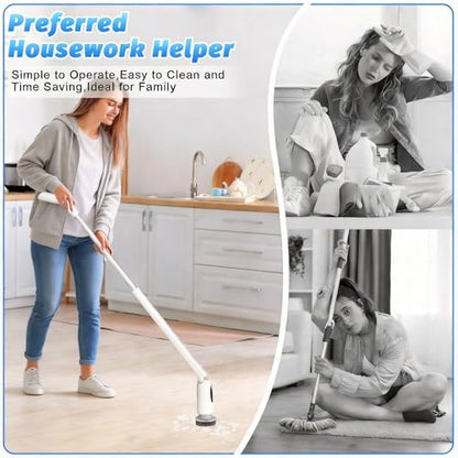 Electric Spin Scrubber, Cordless Shower Scrubber with Adjustable Long Handle, 3 Speeds with IPX7 Bathroom Scrubber, 8 Brush Heads, Electric Cleaning Brush for Bathroom/Kitchen/Bathtub/Crack/Floor/Tile