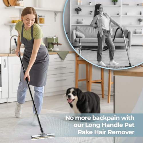 Carpet Rake for Pet Hair Removal Set, Pet Hair Remover Broom, Carpet Hair Removal Tool for Pet Hair on Matted Carpets, and Rugs, Effective Cat Dog Hair Broom Remover Brush for Rug Deep Cleaning