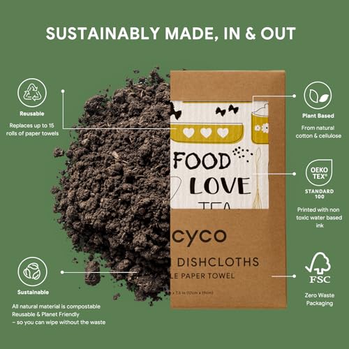 RECYCO Swedish Dishcloths for Kitchen | 6 Pack Kitchens Love Washable Dish Rags | Cellulose Reusable Cleaning Paper Towels | Absorbent Counter Dish Cloth Sponge Kitchen Wipes, 8" L x 7" W - color: Kitchen Love - 6 Pack
