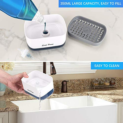 Kitchen Dish Soap Dispenser with Sponge Holder, 2-in-1 Countertop Soap Pump Dispenser, for Kitchen Sink Dishwashing Soap Dispenser - 12.5 Ounces
