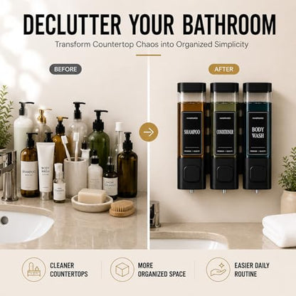 Shampoo and Conditioner Dispenser, Shower Soap Dispenser Wall Mounted, Refillable Shampoo and Conditioner Bottles for Bathroom Hotel Large Capacity(Black) - color: Black