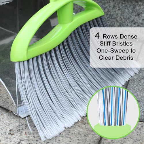 3 Pack Wide Heavy Duty Angle Broom - Stiff Bristle Outdoor Brooms for Sweeping Patio, Garden, Garage, Yard (Black, Yellow, Green) - color: Black, Yellow, Green