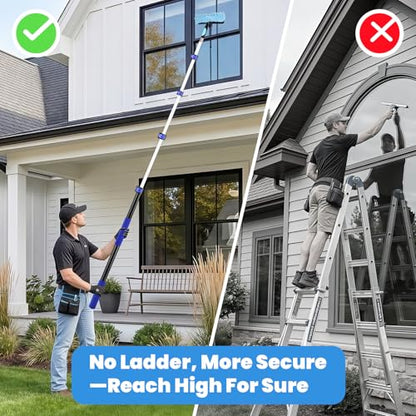 25ft High Reach Extendable Duster Kit with 4.5-18ft Extension Pole - Ceiling Fan Blade Cleaner, Spider Web Brush Cobweb Remover, Window Squeegee Kit with Telescoping Wand, Extended Extra Long Handle - size: 18FT POLE (Reach 25FT High)