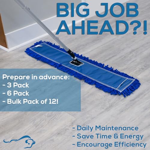 KLEEN HANDLER 3 Pack of 36 Inch Microfiber Dust Mop, Large Washable Commercial Mop Head Replacement, Sweeper, Janitorial Supplies, Blue - color: Blue - 36 Inch, size: 3 Pack