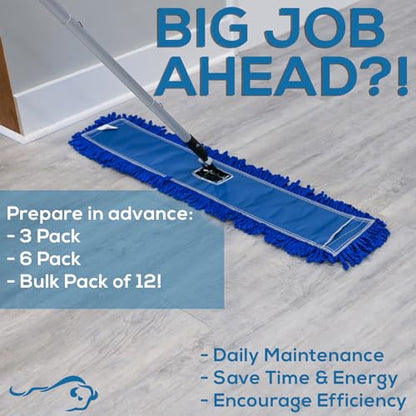 KLEEN HANDLER 6 Pack of 36 Inch Microfiber Dust Mop, Large Washable Commercial Mop Head Replacement, Sweeper, Janitorial Supplies, Blue - color: Blue - 36 Inch, size: 6 Pack