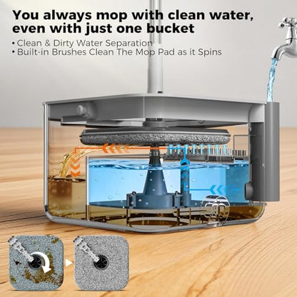Masthome Spin Mop and Bucket with Wringer Set, Clean Dirty Water Separation, 360° Rotating Floor Mop with Adjustable Stainless Steel Handle, Reusable Pads for Hardwood Tile Laminate Home Cleaning - color: Grey-large