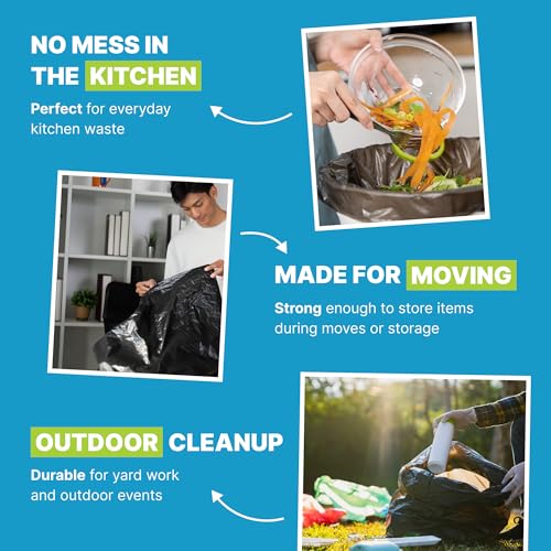 Drawstring Trash Bags, 28×35 Inches, 1 Mil Thick, 50 Count – Heavy Duty Black Garbage Bags with Drawstring Closure, 33 Gallon Capacity