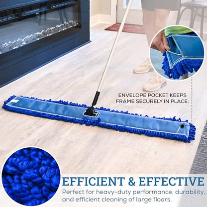 KLEEN HANDLER 48 Inch Microfiber Dust Mop, X-Large Washable Commercial, Sweeper, Janitorial Head Replacement, Push Mop Broom, Blue - color: Blue - 48 Inch, size: 1 Pack