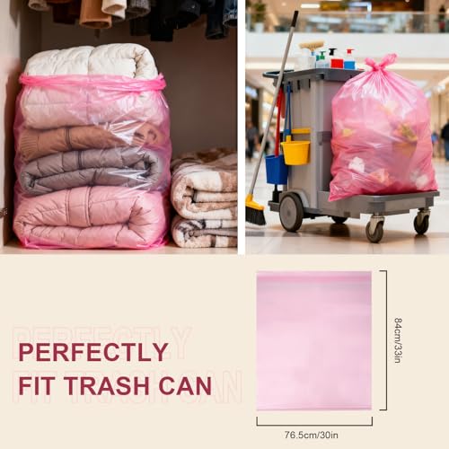 30 Gallon Large Drawstring Trash Bags, 30 Count Heavy Duty Garbage Bags, Thick & Strong, Leak Proof, Tear Resistant, for Kitchen, Outdoor, Commercial, Home, Office, Fits Big Trash Bins - color: Pink-30 Count