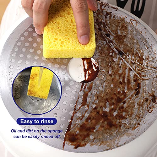CELOX 12 Pack Cellulose Compressed Sponges, Natural Wood Pulp Thicker Dishwashing Sponge, Pop Up Soft Absorbent Sponges for Kitchen, Individually Wrapped for Easy Storage, Yellow, 4.3" x 2.8" x 0.8"