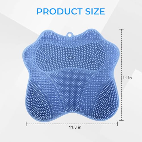 Silicone Foot Scrubber Mat for Shower Bath Foot and Back, Shower Feet Brush Pad with Wall-Mounted Suction Cups (Blue) - color: Blue
