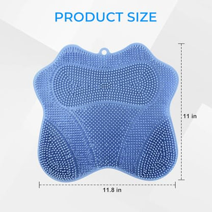 Silicone Foot Scrubber Mat for Shower Bath Foot and Back, Shower Feet Brush Pad with Wall-Mounted Suction Cups (Blue) - color: Blue