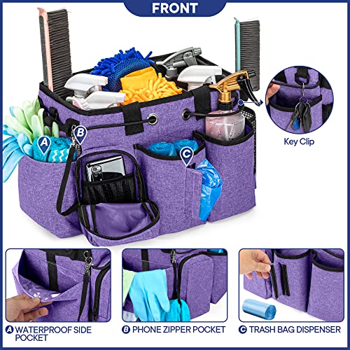 LoDrid Large Professional Cleaning Caddy with Detachable Divider, Supply Organizer with Handle and Shoulder Strap, Cleaning Bags for Housekeepers & Cleaners, Purple - color: Purple