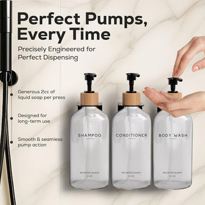 Clear Shampoo and Conditioner Dispenser Set Wall Mounted by Brighter Barns - Plastic Shower Dispenser 3 Chamber No Drill - Refillable Shampoo, Body Wash and Conditioner Bottle for Shower Wall (Clear) - color: Boho (Clear)