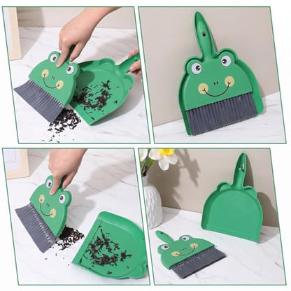 Upgrade Small White Broom and Dustpan Set, Hand Dustpan and Brush Set, Cute White Mini Broom and Dust pan Sets, Little Dust Pan for Home Use Tabletop Debris Cleaning Pet Guinea Pig Cages (Green) - color: Green