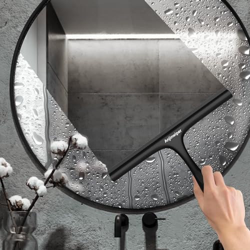 Shower Squeegee for Glass Doors with Adhesive Hook, Silicone Bathroom Squeegee for Shower Glass, Window, Tile Wall, Ergonomic Household Cleaner Tool, No-Squeak/Streak-Free/Non-Slip, 10 inch - color: All Black