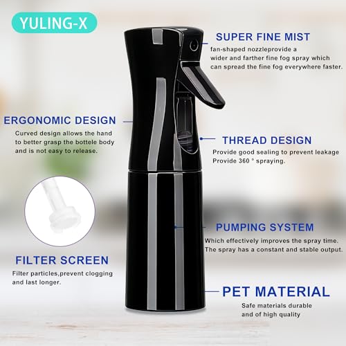 hair spray bottle, ultra-fine spray continuous spray bottle (200ml/6.8oz), used for hair design, vegetation, cleaning and skin care - empty, reusable (Pure Black) - color: Pure Black