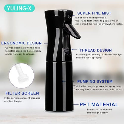 hair spray bottle, ultra-fine spray continuous spray bottle (200ml/6.8oz), used for hair design, vegetation, cleaning and skin care - empty, reusable (Pure Black) - color: Pure Black