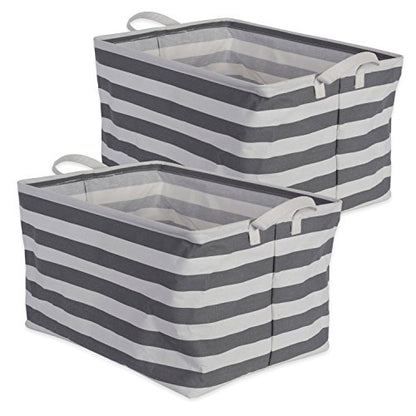 DII Laundry Storage Collection, PE Coated Collapsible Bin with Handles, Gray Stripe, Large Set, 10.5x17.5x10" - color: Gray Rugby Stripe, size: Large Set, 10.5x17.5x10"