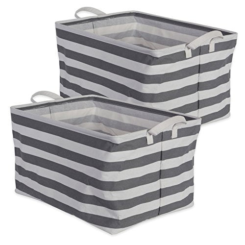 DII Laundry Storage Collection, PE Coated Collapsible Bin with Handles, Gray Stripe, Large Set, 10.5x17.5x10" - color: Gray Rugby Stripe, size: Large Set, 10.5x17.5x10"