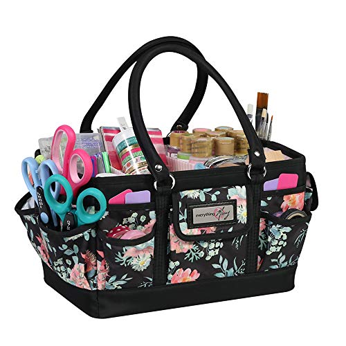 Everything Mary Deluxe Store & Tote Organizer – Black & Floral Craft Bag with Handle – Sewing, Scrapbooking & Art Supply Caddy – Stylish Storage for DIY Projects - color: Black & Floral, size: Large