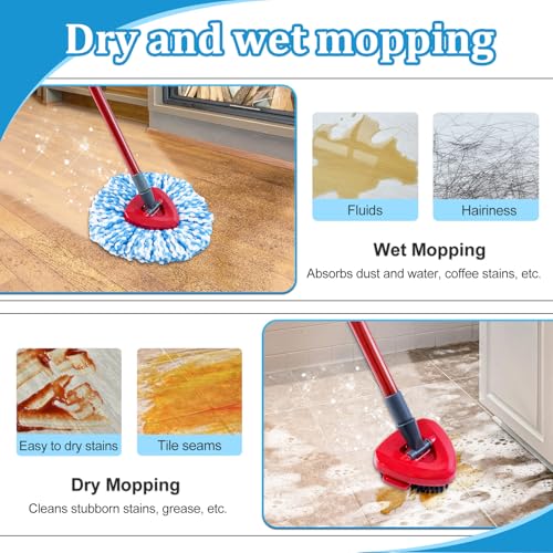 Mop Heads Replacements for O-Cedar RinseClean 2-Tank Spin Mop, Mop Replace Head for O Cedar, Mop Heads Include 4 Pack Mop Refills, 2 Scrubber Mop Heads, 1 Mop Base, Reusable, Easy to Replace