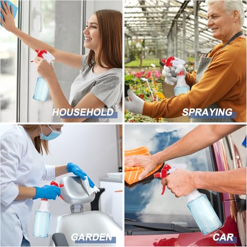 Eccliy 20 Pack 16oz Empty Spray Bottles, Leakproof Cleaning Bottles with Measurement and Adjustable Nozzle for Housekeeping, Commercial Use(Clear Cylinder,Red White Spray Head) - color: Red White Spray Head, style: Clear Cylinder