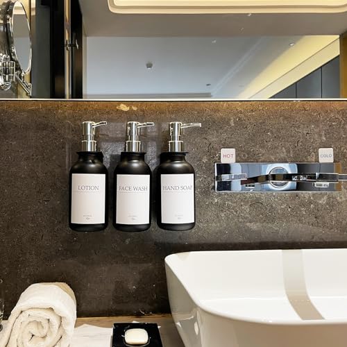 Shampoo Dispenser for Shower Wall, Shampoo and Conditioner Dispenser with 16 Waterproof Labels, No Drill Shower Soap Dispenser Bathroom, Shower Soap Dispenser Wall Mounted,17oz, 3 Pack, Silver Black - color: 1-black Bottle + Silver Pump