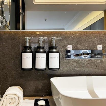 Shampoo Dispenser for Shower Wall, Shampoo and Conditioner Dispenser with 16 Waterproof Labels, No Drill Shower Soap Dispenser Bathroom, Shower Soap Dispenser Wall Mounted,17oz, 3 Pack, Silver Black - color: 1-black Bottle + Silver Pump
