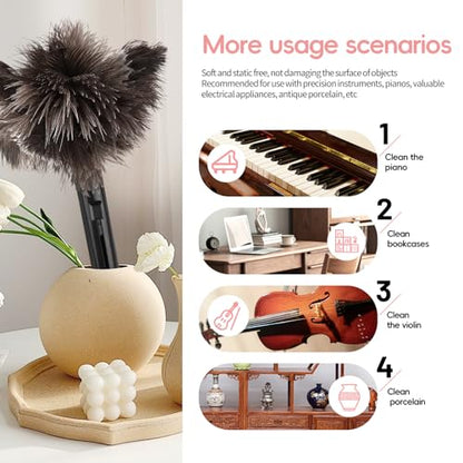 Retractable Feather Duster-Genuine Ostrich Feathers,Anti-Static,Reusable Eco-Friendly Handheld Cleaning for Keyboard,Home,Car,Office(10 to 15 Inches) 1 Pack - color: Natural-15in-stylea-1pcs