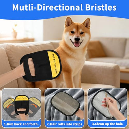 Pet Fit For Life Reusable Pet Hair Removal Glove – Dog & Cat Fur Remover Mitt for Furniture – Cleaning Grooming Tool for Sofa, Couch, Carpet, Car Interior & Clothing, Shedding & Deshedding – 2 Pack