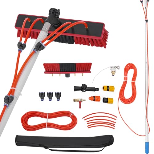 26.25 FT Solar Panel Cleaning Kit, Window Cleaning System, 20M Hose & BrushHead, Washing Equipment Window Cleaner Tool Water Fed Pole Kit for Roof Caravan Solar Panel - size: 8m/26.25ft