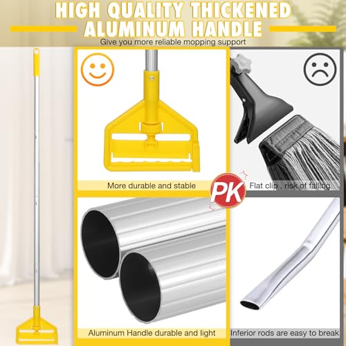Commercial Mop Heavy Duty Industrial Cotton Mops with Long Handle | 59" Aluminum Handle/Looped-End String Mops Head/Dry Wet Use for Home/Kitchen/Garage/Office/Concrete/Tile Floor Cleaning - size: 1x Industrial Mop with Handle