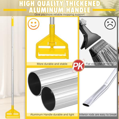 Commercial Mop Heavy Duty Industrial Cotton Mops with Long Handle | 59" Aluminum Handle/Looped-End String Mops Head/Dry Wet Use for Home/Kitchen/Garage/Office/Concrete/Tile Floor Cleaning - size: 1x Industrial Mop with Handle