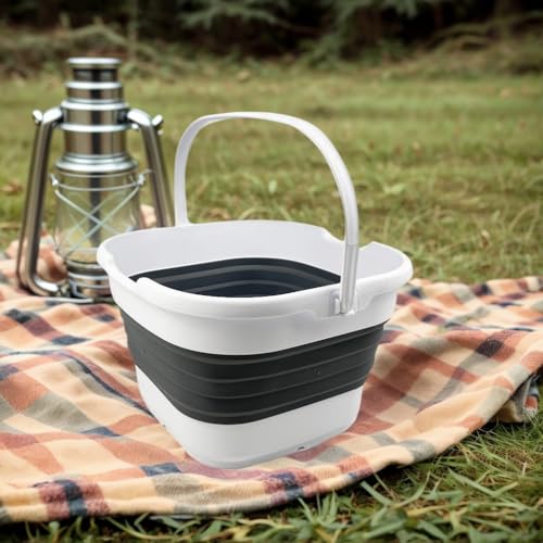 SAMMART 9.5L (2.5 Gallon) Collapsible Rectangular Handy Basket/Bucket (White/Steel Grey) - color: White/Steel Grey