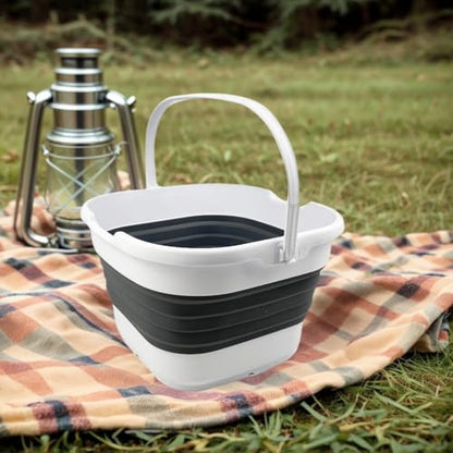 SAMMART 9.5L (2.5 Gallon) Collapsible Rectangular Handy Basket/Bucket (White/Steel Grey) - color: White/Steel Grey
