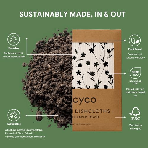 RECYCO Swedish Dishcloths for Kitchen | 5 Pack Geometric Washable Dish Rags | Cellulose Reusable Cleaning Paper Towels | Absorbent Counter Dish Cloth Sponge Kitchen Wipes, 8" L x 7" W - color: Geometric