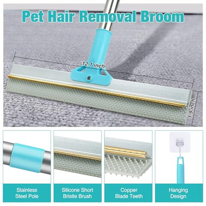 Silicone Carpet Rake for Pet Hair Removal Tool,Magic Brush Dog Hair Removal Glove,Cat Carpet Broom Rake&Pet Hair Remover Tool 3PCS/Set for Rugs, Mats, Couch, Furniture,54inch Scraper Rake - color: Carpet Rake &Pet Hair Removal Tool Set