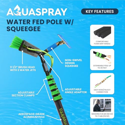 30 Feet Solar Panel Cleaning Brush & Pole Window Cleaner Window Cleaning Solution (Glass, Solar Panel, etc.) Professional Tool Water Fed Pole Kit Scrubber Brush w/Spray Washer & Squeegee - size: 30 FT