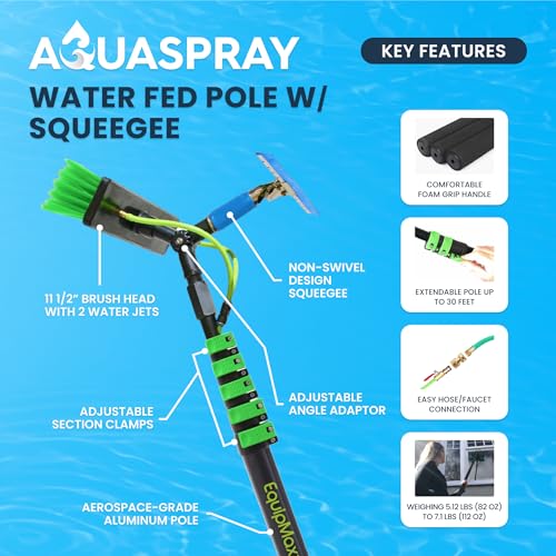 24 Feet Reach Solar Panel Cleaning Brush & Pole Kit Window Cleaner Solar Panel Cleaning System Washing Tool Professional Solution: Scrubber Brush & Spray Washer Water Fed Pole w/Squeegee - size: 24 FT