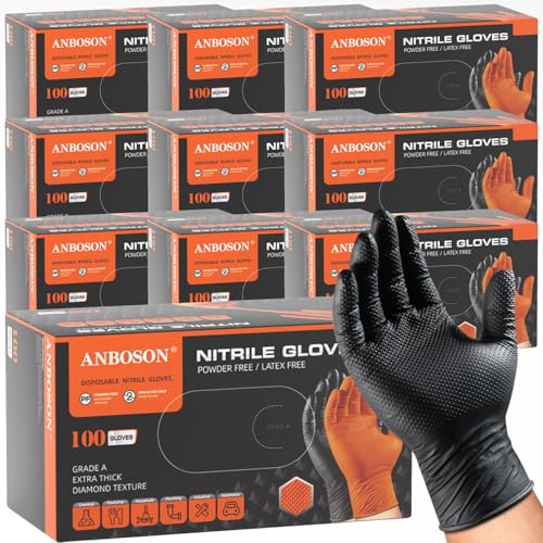 ANBOSON 10mil Nitrile-Gloves Disposable-Black Chemical-Resistant Rubber - Mechanic Gloves Heavy Duty, Latex Free, Diamond Grip (1000, xlarge) - color: Black-1000, size: X-Large