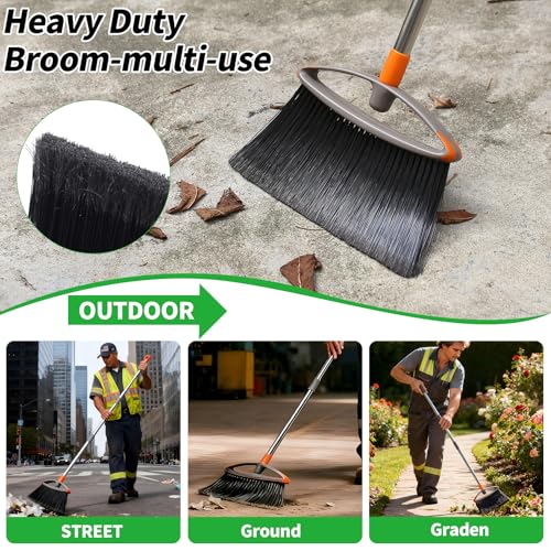 Soft Bristle Broom, Heavy Duty Broom with Collapsible Handle, Ideal for Indoor Outdoor Hardwood Floors Kitchen Salon Camping Cat Pets Hair Home Room Office, Sturdy and Durable, Gray - size: Flagged Bristle