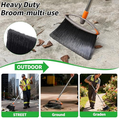 Soft Bristle Broom, Heavy Duty Broom with Collapsible Handle, Ideal for Indoor Outdoor Hardwood Floors Kitchen Salon Camping Cat Pets Hair Home Room Office, Sturdy and Durable, Gray - size: Flagged Bristle