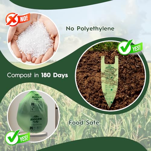 10-13 Gallon Compostable Trash Bags with Handles Tie 30 Bags Biodegradable Garbage Bags Food Scrap Green Waste Bags Thick 0.87 Mil 49.21 Liter ASTM D6400, US BPI and OK Compost Home Certified - color: 13 Gal, Handles Bags, 30 Count