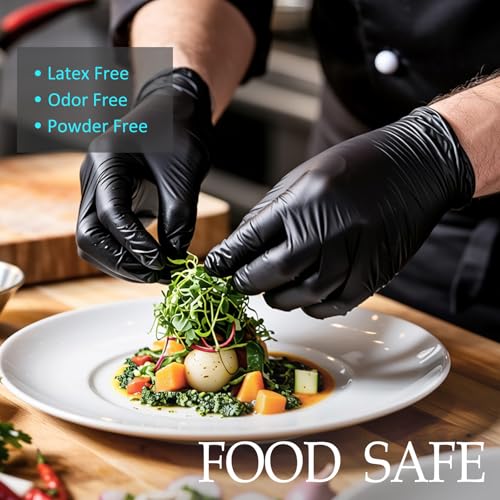 PROMEDIX P Black Disposable Nitrile Gloves, 6Mil 100 Pcs Food Safe Cooking Gloves Latex Free Rubber Gloves for Cleaning Exam - size: X-Large