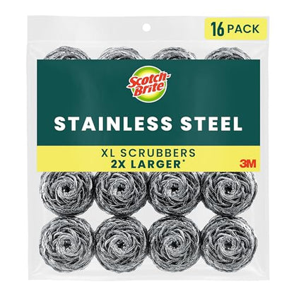 Scotch-Brite Stainless Steel Scrubbers, Ideal for Uncoated Cookware, 16 Scrubbers
